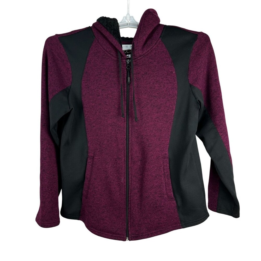 Made For Life Full-Zip Womens Hoodie Size L Burgundy & Black Faux Fur Lining